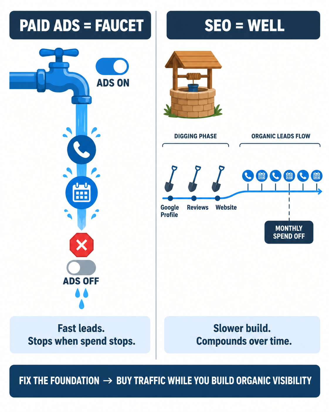 SEO vs Ads for Contractors: The Faucet and the Well