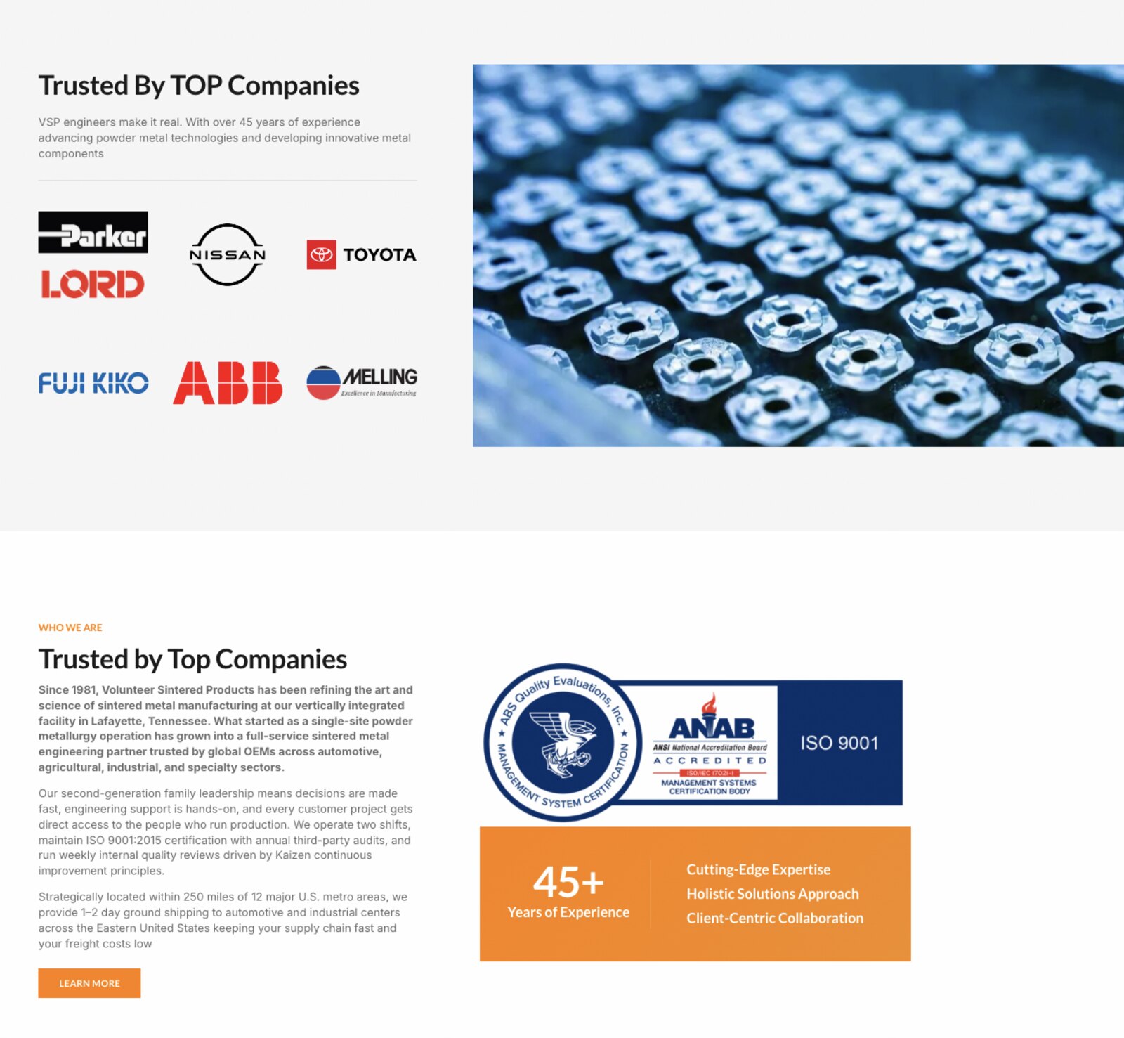 Trusted by top companies logo grid and Who We Are section on the VSP website