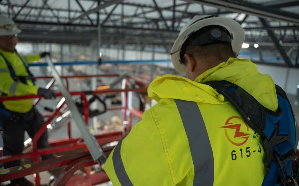 Phaze Electric crew working from an aerial lift