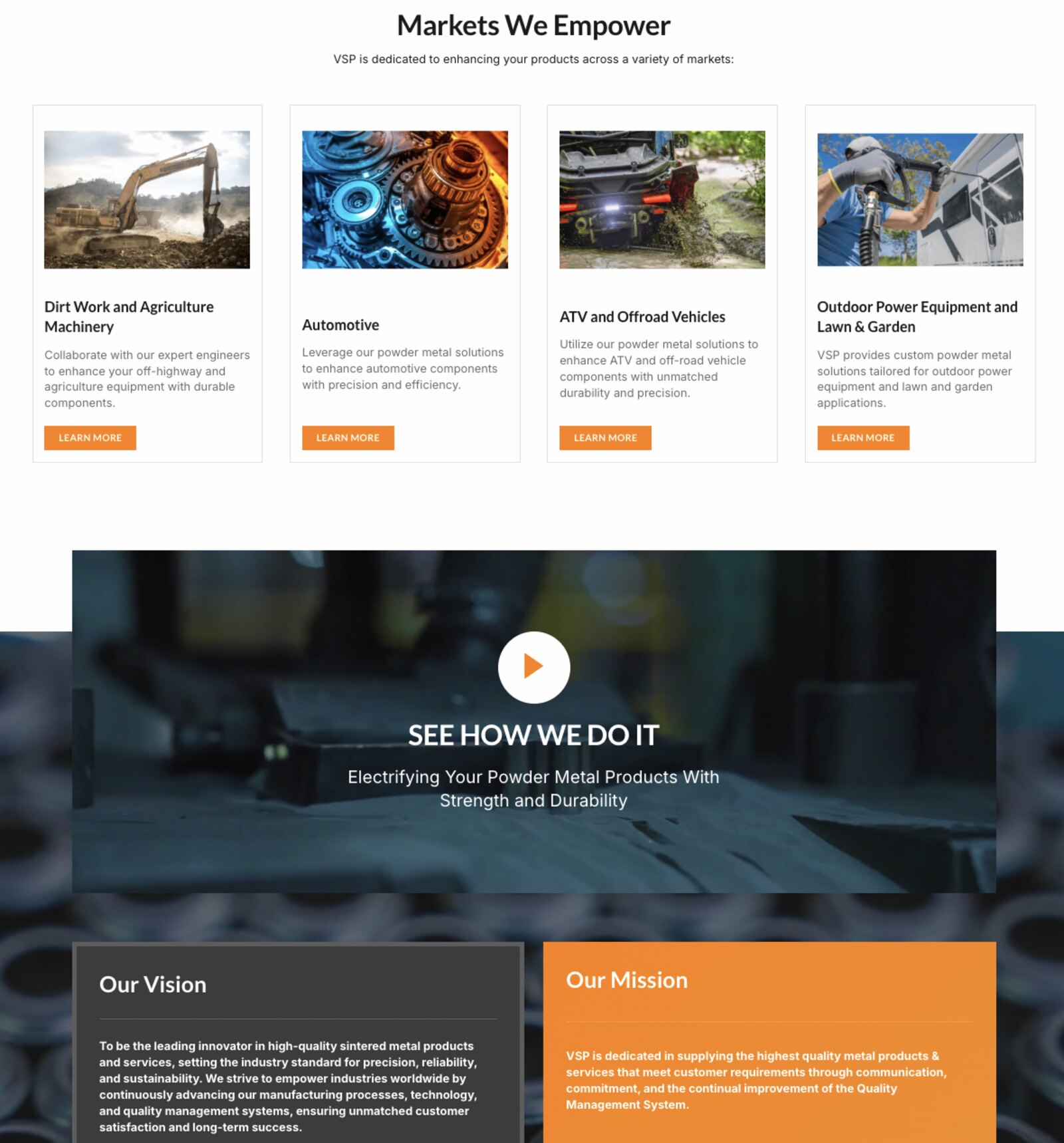Markets We Empower cards for agriculture, automotive, ATV and outdoor power equipment on the VSP website