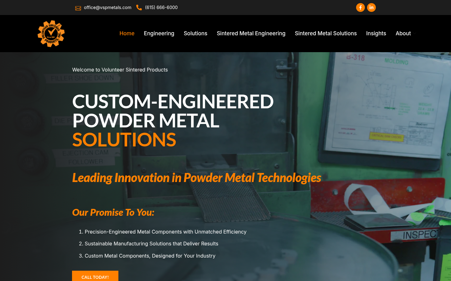 Volunteer Sintered Products live website