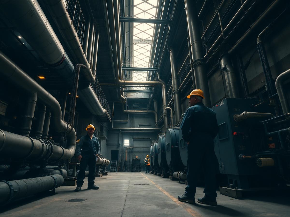 Workers inside a heavy industrial services facility
