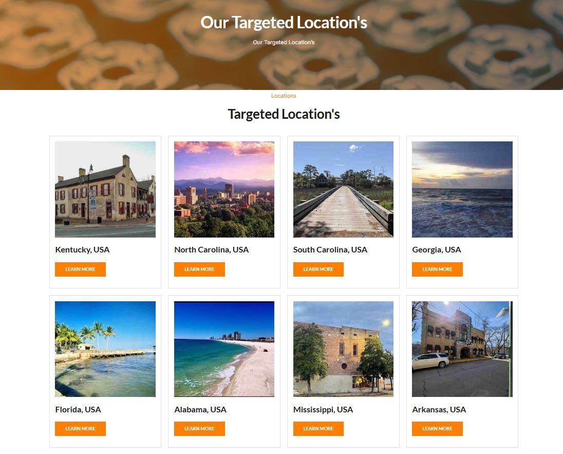 The Targeted Locations hub page on powdermetalvsp.com linking to each state cluster